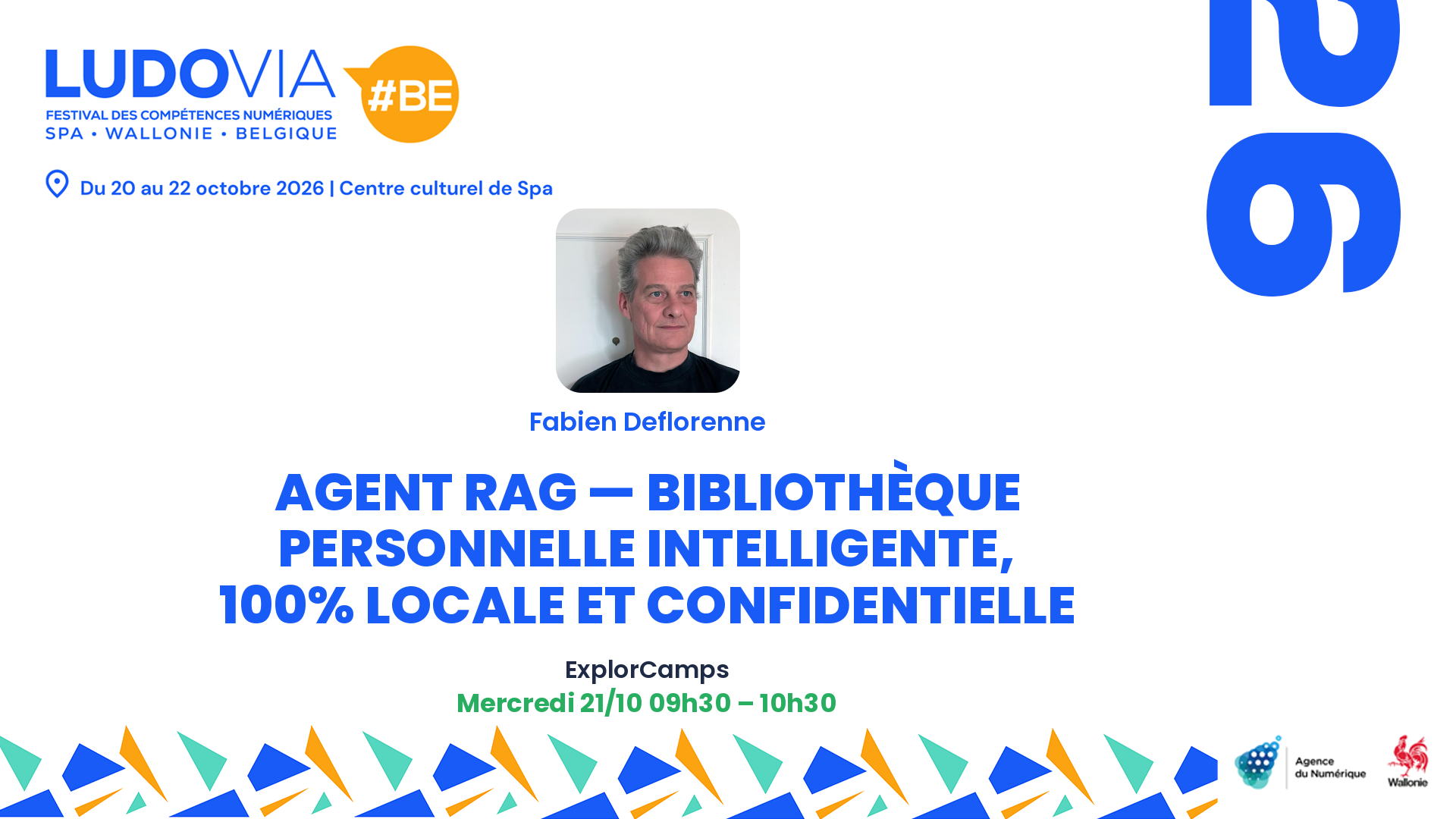 AGENT RAG — Bibliothèque personnelle intelligente, 100% locale et confidentielle — Fabien Deflorenne — Mercredi 21/10 09h30 – 10h30