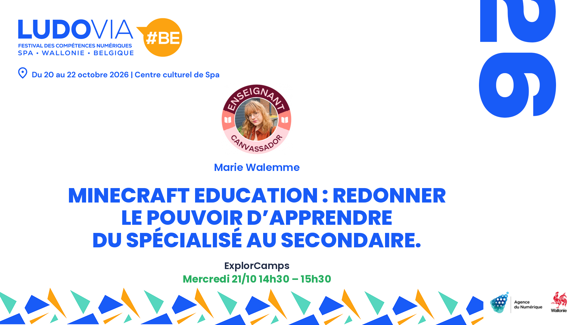 Minecraft Education : redonner le pouvoir d’apprendre du spécialisé au secondaire. — Marie Walemme — Mercredi 21/10 14h30 – 15h30